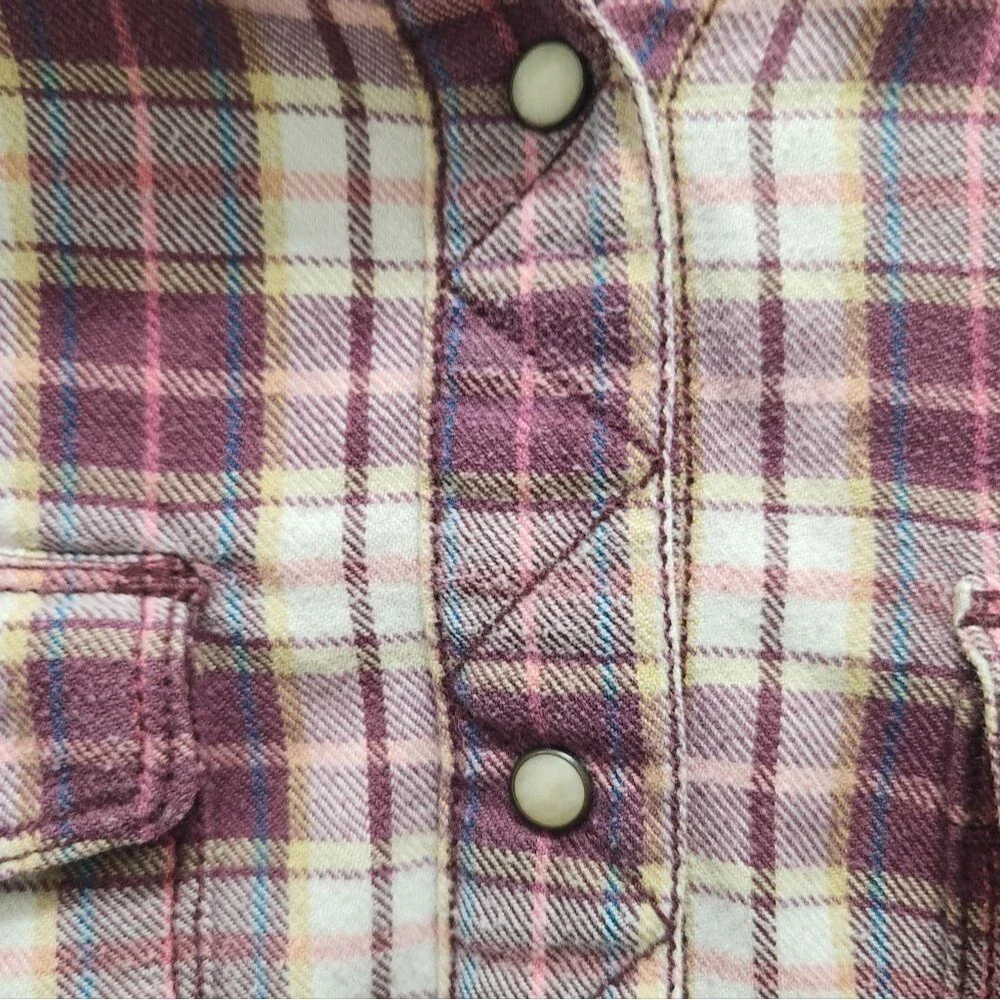 The North Face Burgundy Plaid Flannel Pearl Snap Casual Shirt Men's M